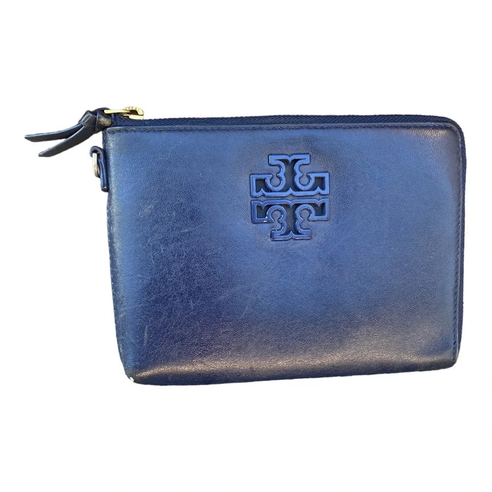 Tory Burch‎ Leather half zip wallet Navy
